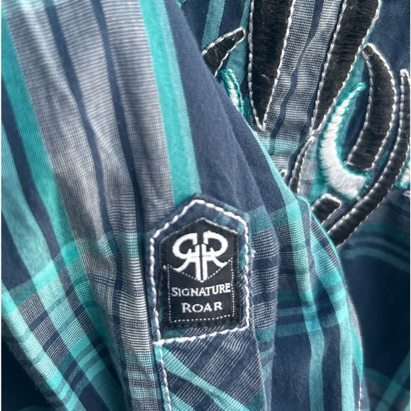 Roar Men’s Embroidered Plaid Slim Fit Long Sleeve Button Down Small Shirt C9 - Picture 7 of 8